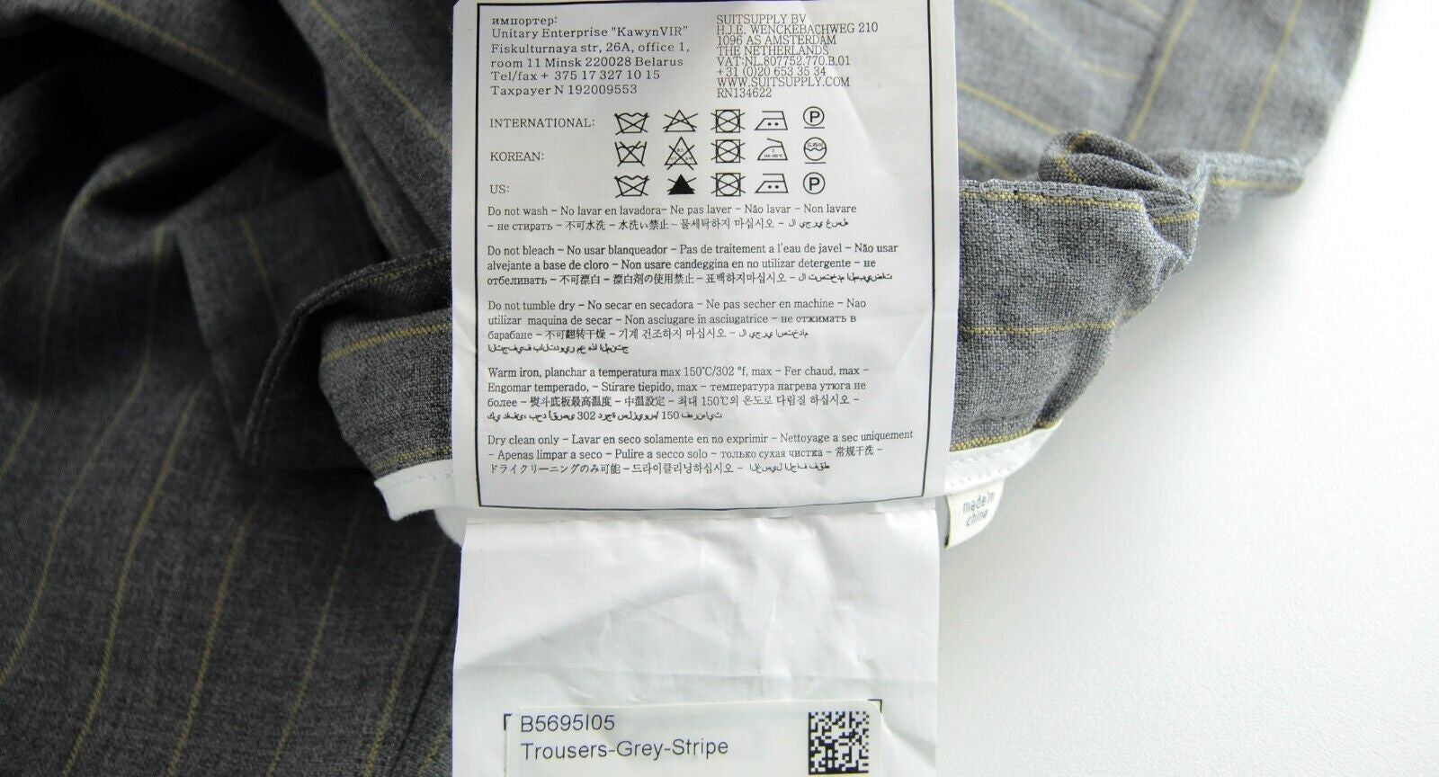 SUITSUPPLY Havana Patch Men Suit UK38R Pure Wool Grey Striped Lined Slim 2 Piece
