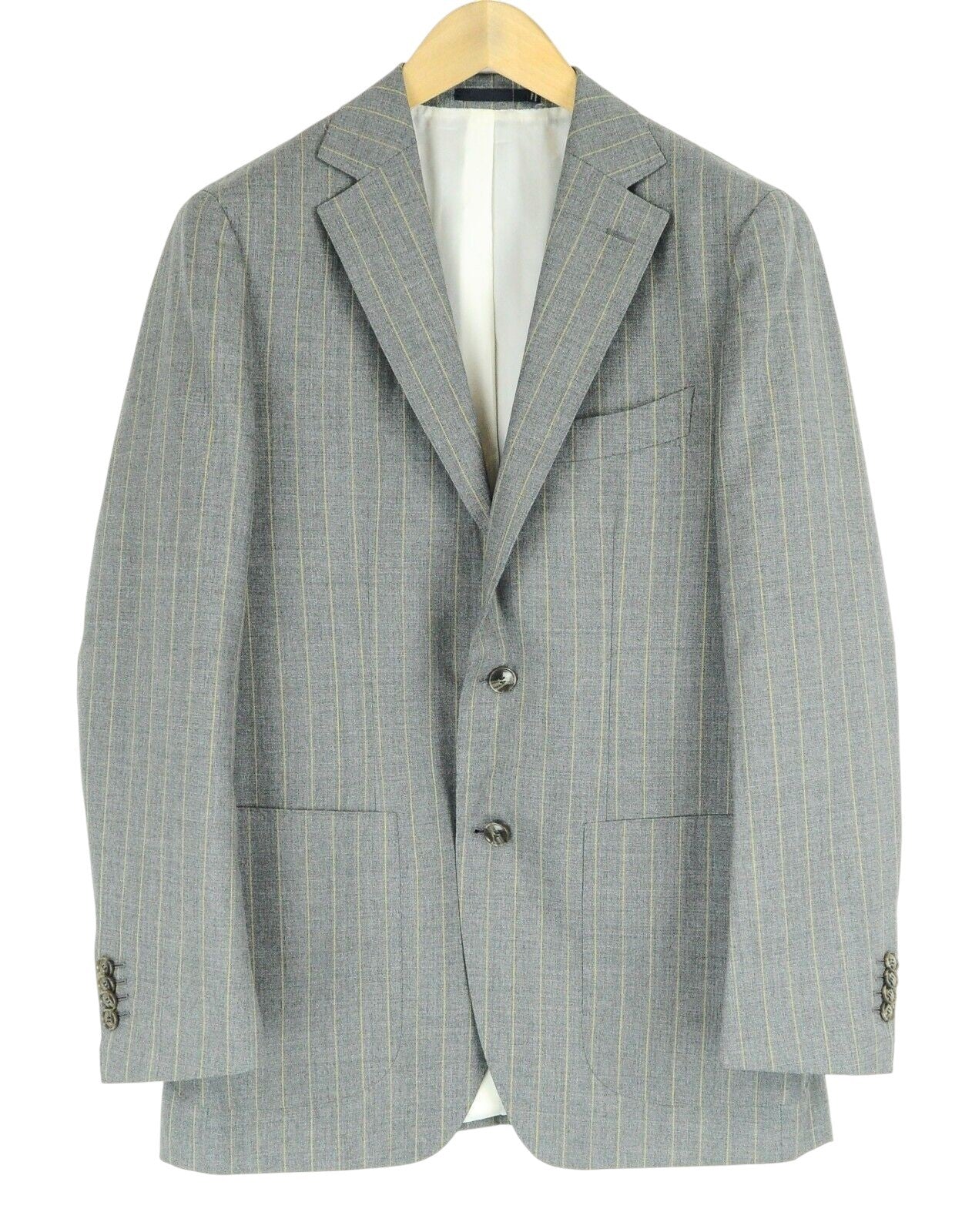 SUITSUPPLY Havana Patch Men Suit UK38R Pure Wool Grey Striped Lined Slim 2 Piece
