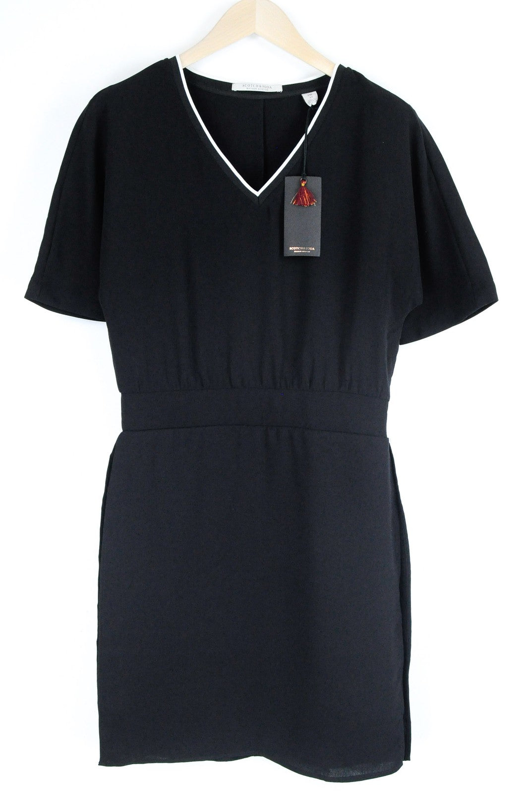 MAISON SCOTCH Women Dress XS Black Short Sleeved Layred V-Neck Casual