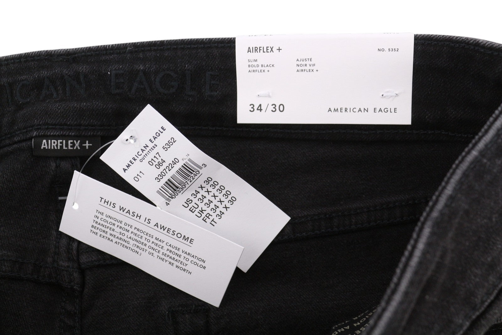 AMERICAN EAGLE OUTFITTERS Airflex+ Men Jeans W34/L30 Bold Black Slim Stretch
