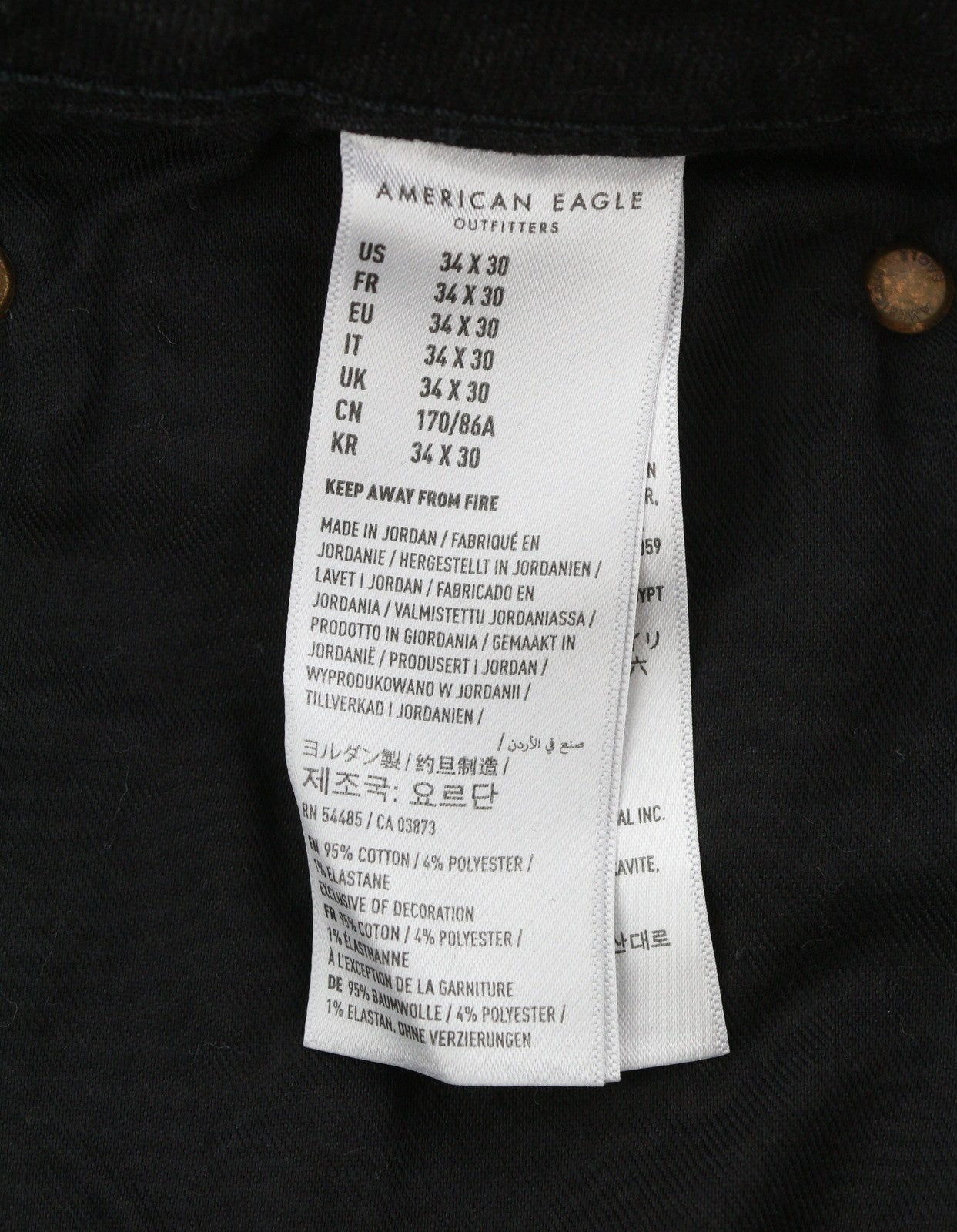 AMERICAN EAGLE OUTFITTERS Airflex+ Men Jeans W34/L30 Bold Black Slim Stretch