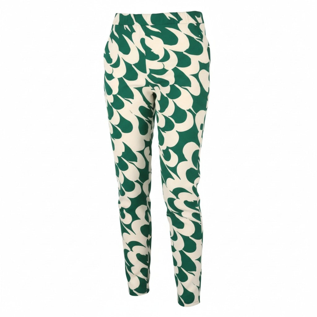 MAX MARA Women Trousers EU34 Green Printed Zip Fly Tapered Leg Elastic Waist