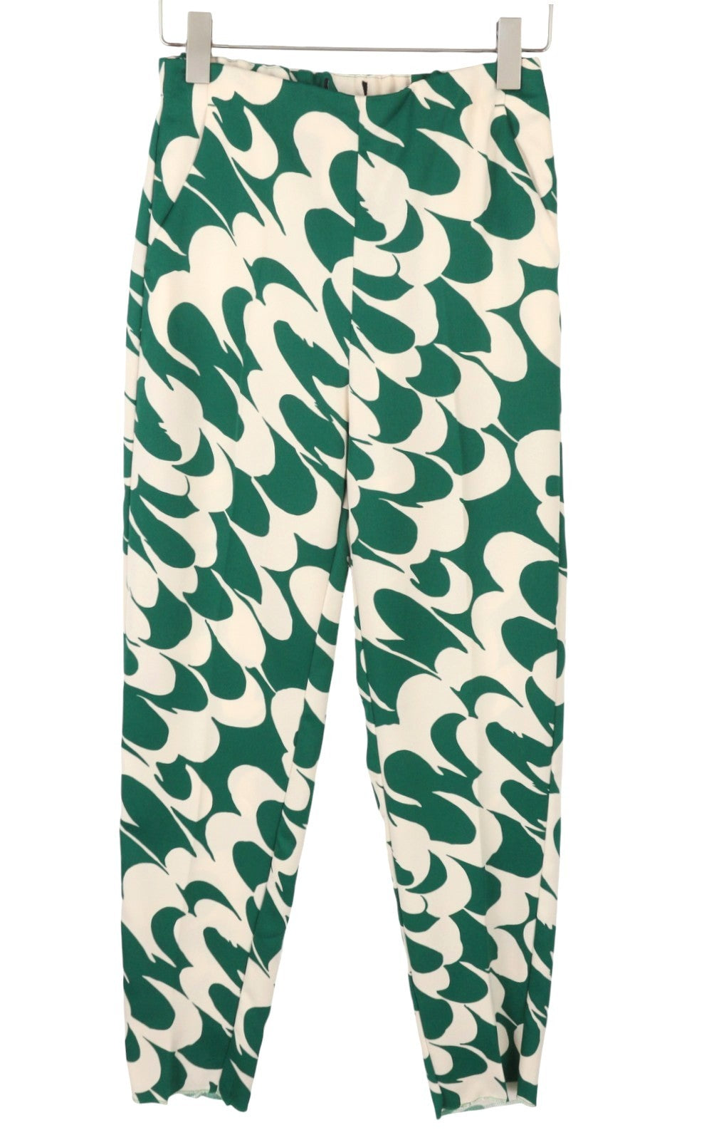 MAX MARA Women Trousers EU34 Green Printed Zip Fly Tapered Leg Elastic Waist
