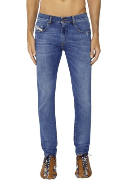 DIESEL 2019 D-Strukt 09E44 Men Jeans W29/L32 Blue Faded Whiskers Ripped Slim