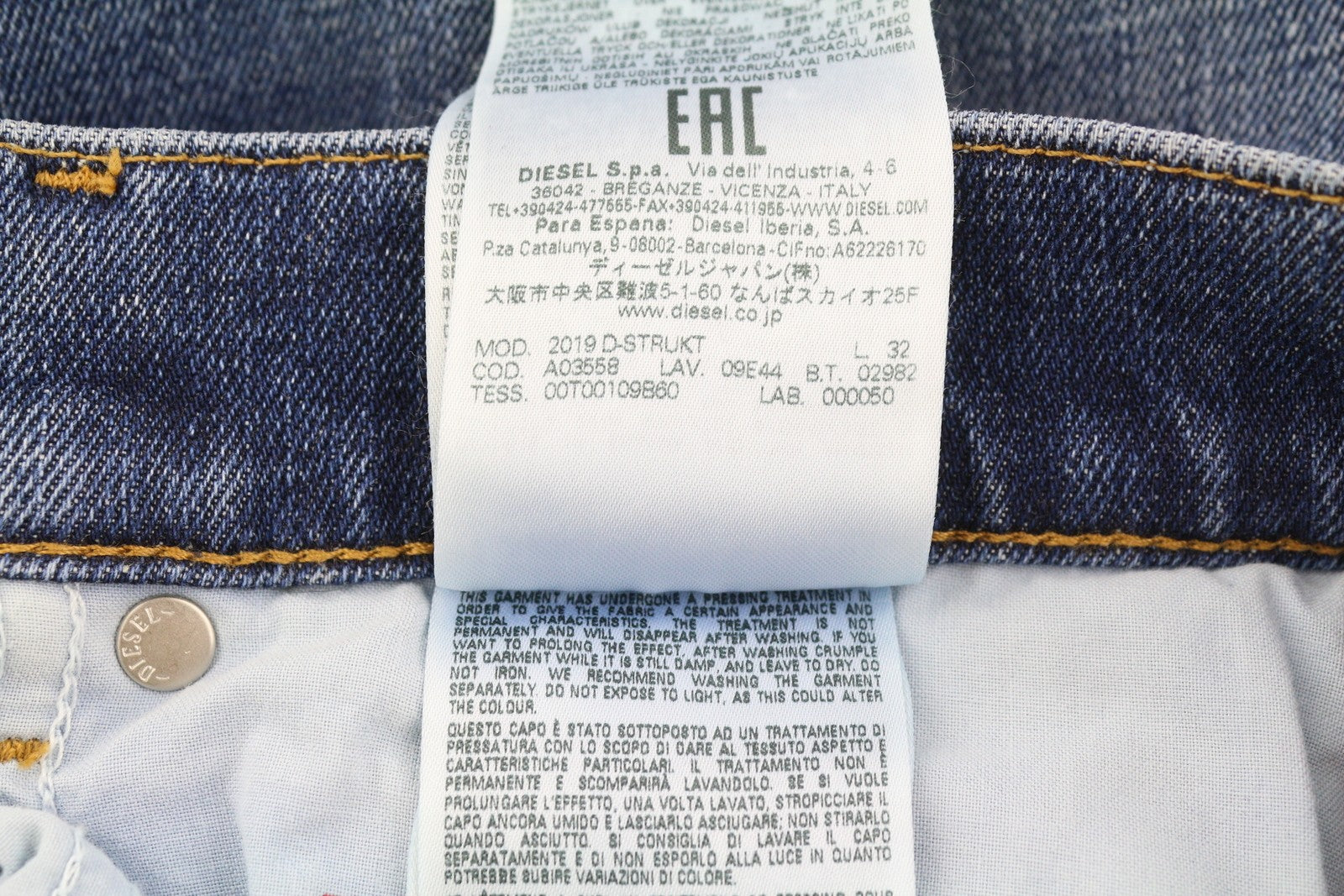 DIESEL 2019 D-Strukt 09E44 Men Jeans W29/L32 Blue Faded Whiskers Ripped Slim
