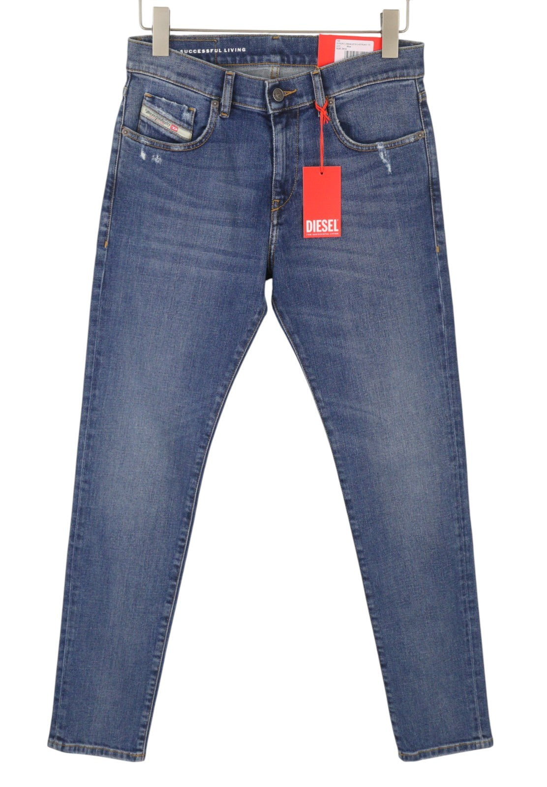 DIESEL 2019 D-Strukt 09E44 Men Jeans W29/L32 Blue Faded Whiskers Ripped Slim