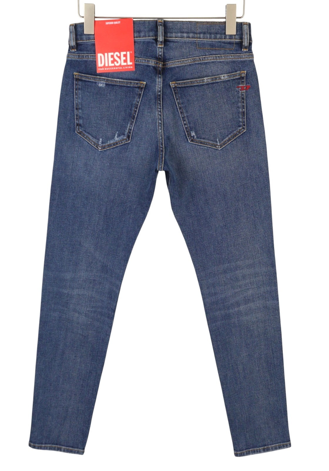 DIESEL 2019 D-Strukt 09E44 Men Jeans W29/L32 Blue Faded Whiskers Ripped Slim