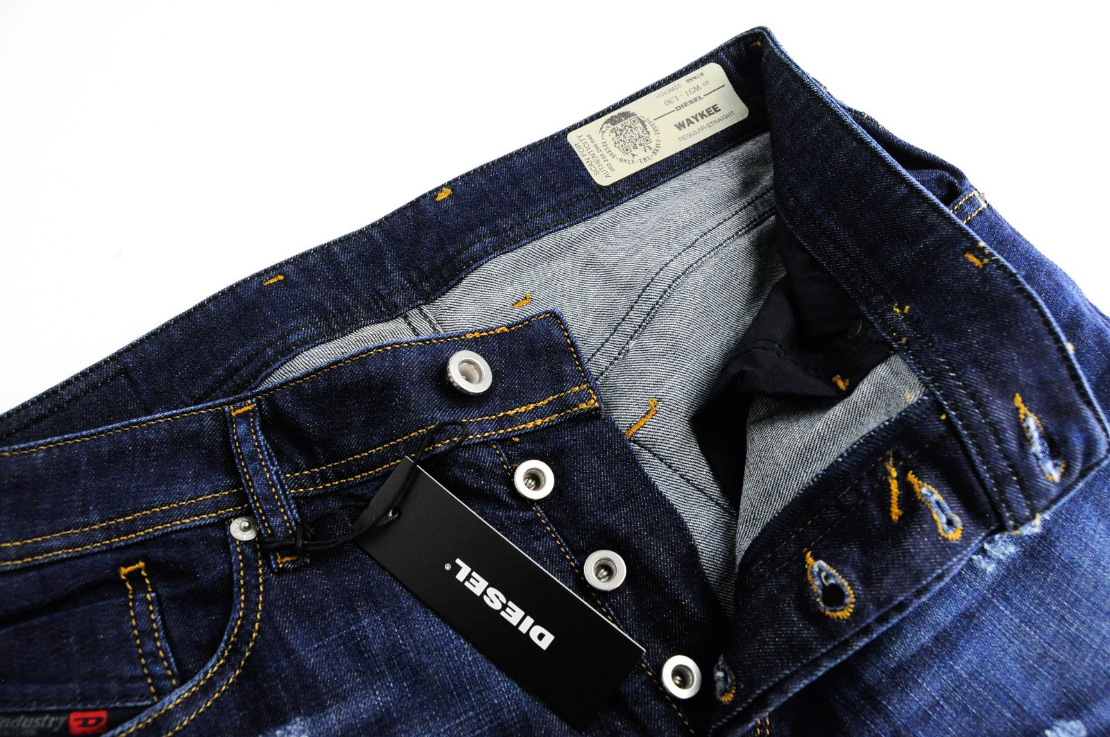DIESEL Waykee R7NA8 Men Jeans W28/L30 Distressed Aged Denim Button-Fly Straight