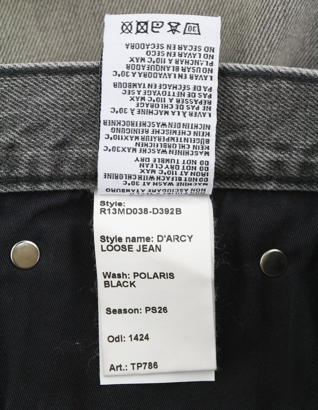 R13 D'Arcy Loose Men Jeans 33 Polaris Black Whsikers Faded Distress PS26 RRP895