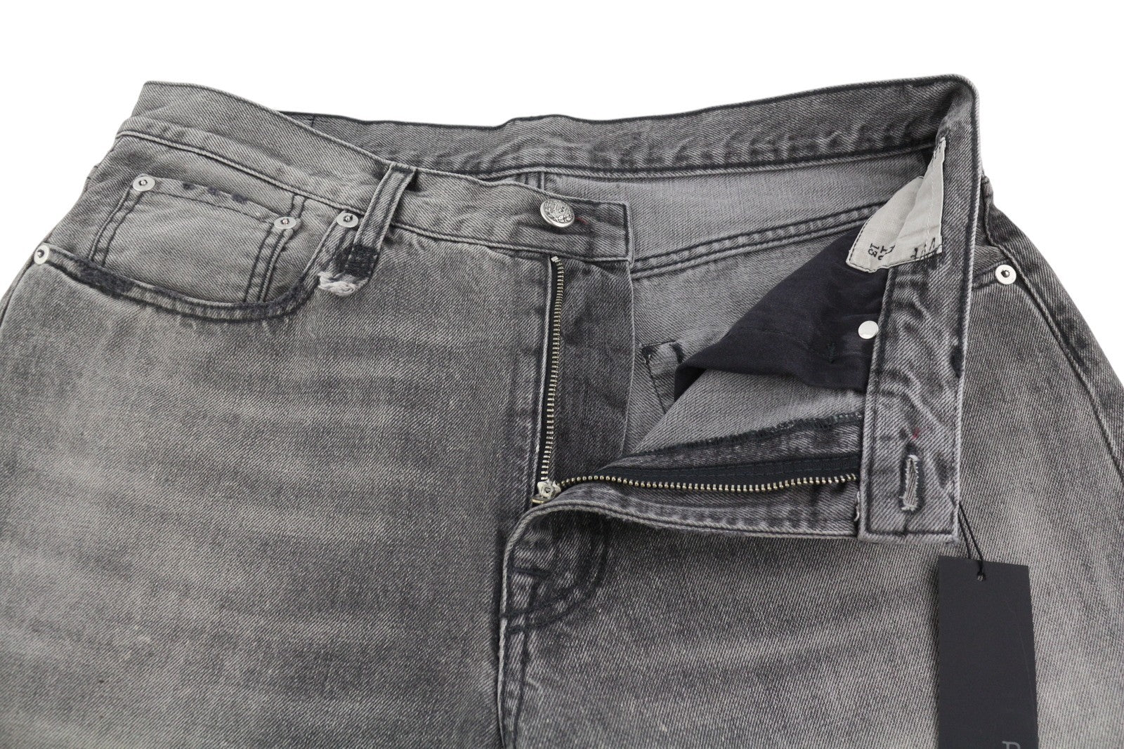 R13 D'Arcy Loose Men Jeans 33 Polaris Black Whsikers Faded Distress PS26 RRP895