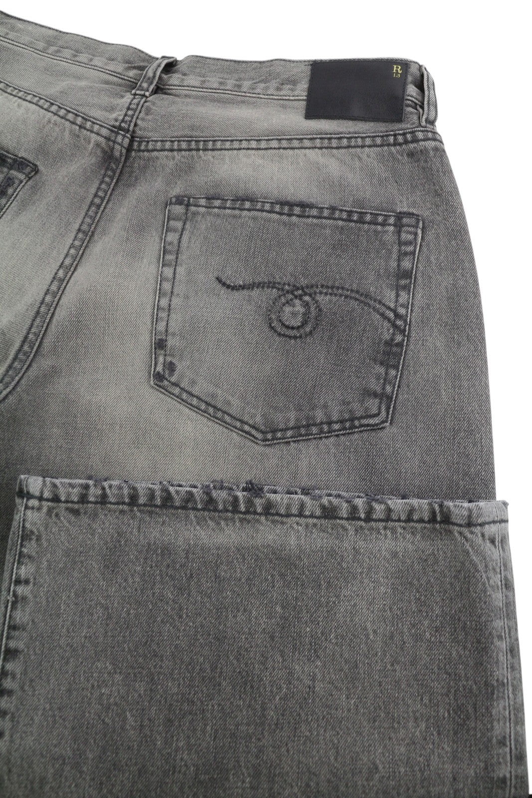 R13 D'Arcy Loose Men Jeans 33 Polaris Black Whsikers Faded Distress PS26 RRP895
