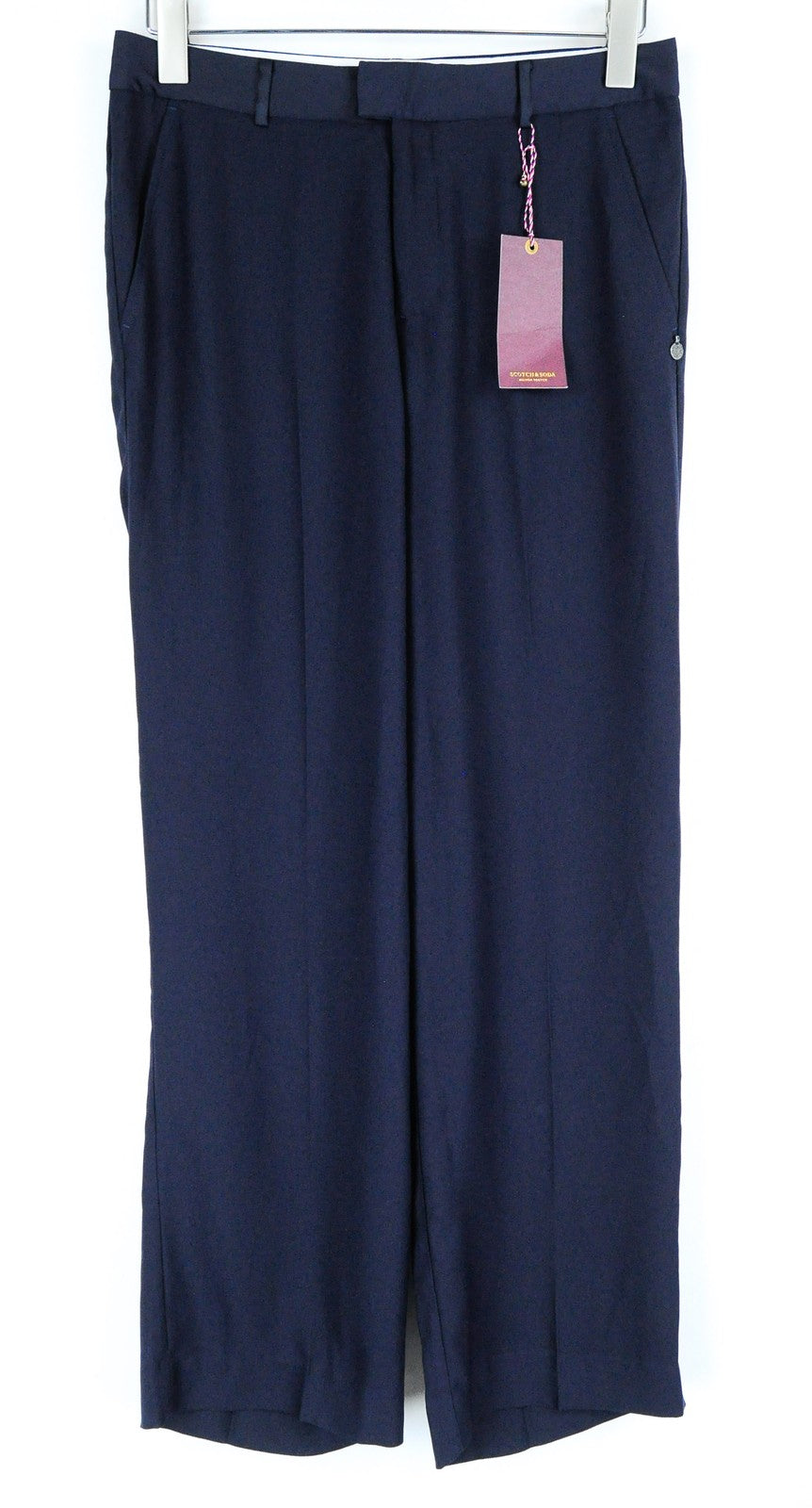 MAISON SCOTCH Women Trousers S Wide Fitted Dark Blue Zip-Fly Classic Pleated