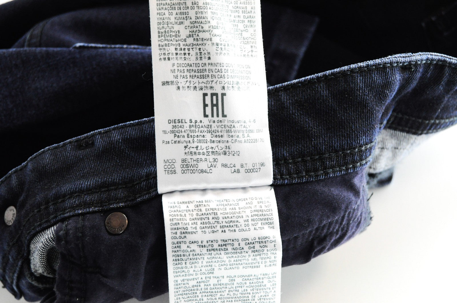 DIESEL Belther-R R8LC4 Men Jeans W28/L30 Slim Tapered Dark Blue Cotton Stretch