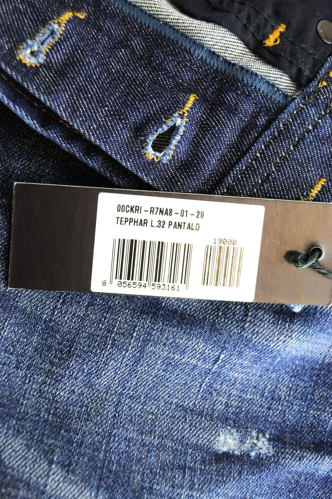DIESEL Tepphar R7NA8 Men Jeans W29/L32 Slim Carrot Fit Blue Distressed Stretch