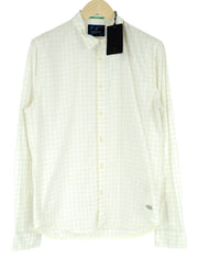 SCOTCH & SODA Ams Couture Men Shirt ~XL Off-White Long Sleeved Checked Collared