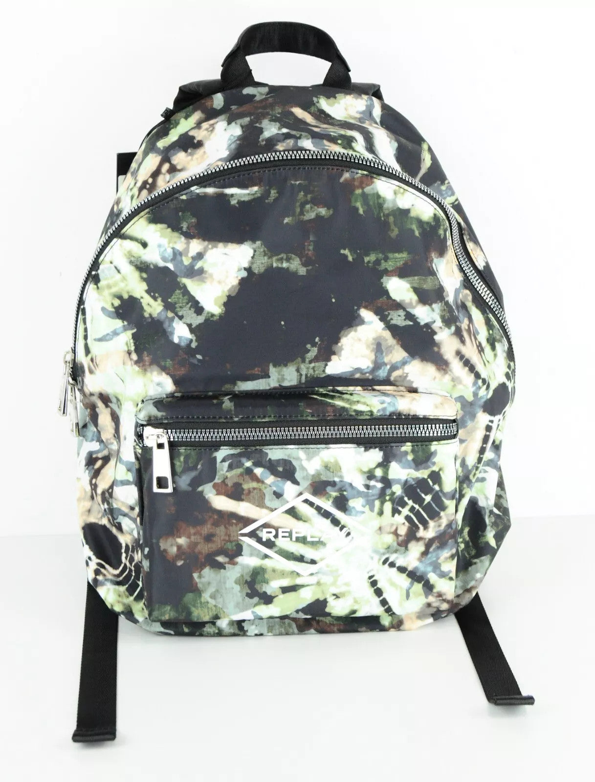 REPLAY Men Backpack OS Green Printed Unisex Adjustable Straps Logo Casual
