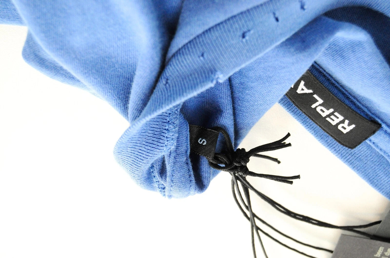 REPLAY Men T-Shirt S Blue Pure Cotton Short Sleeve Ripped Logo Pullover