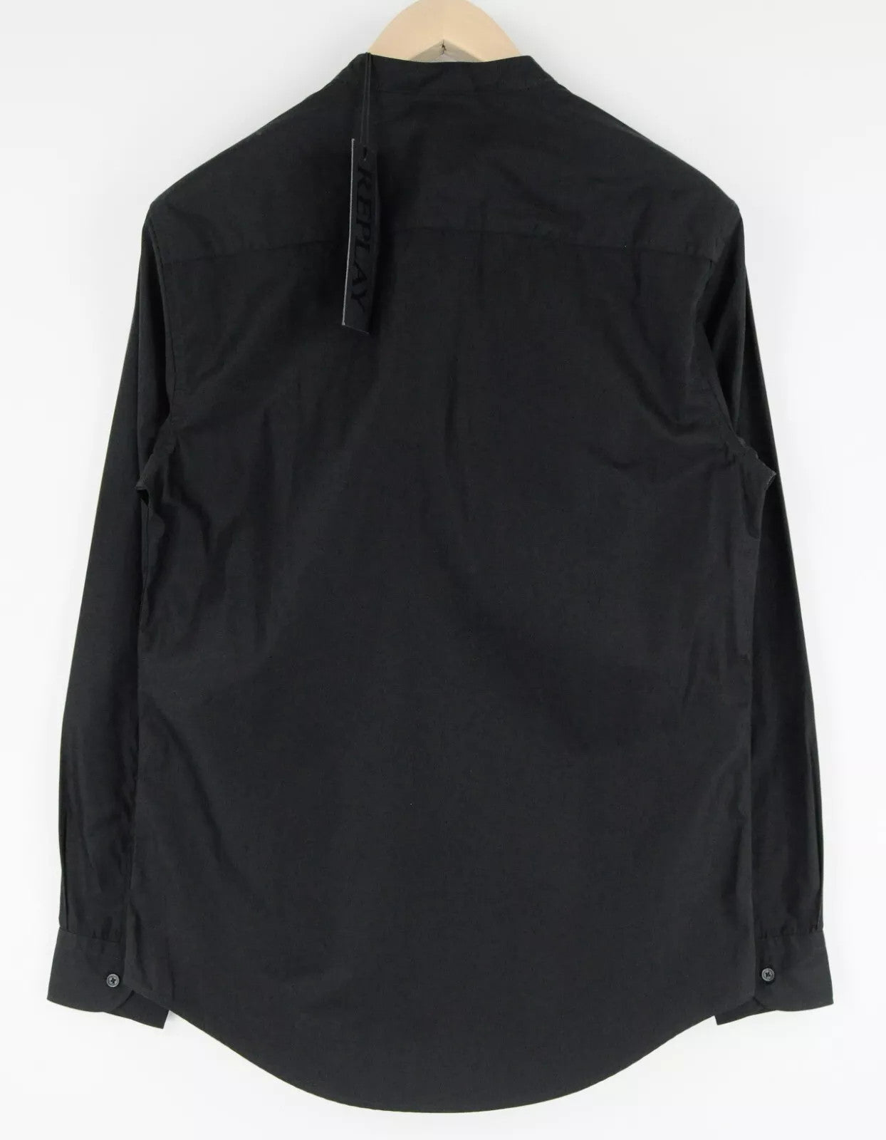 REPLAY Men Shirt S Black Pure Cotton Long Sleeved Band Collar Button-Up