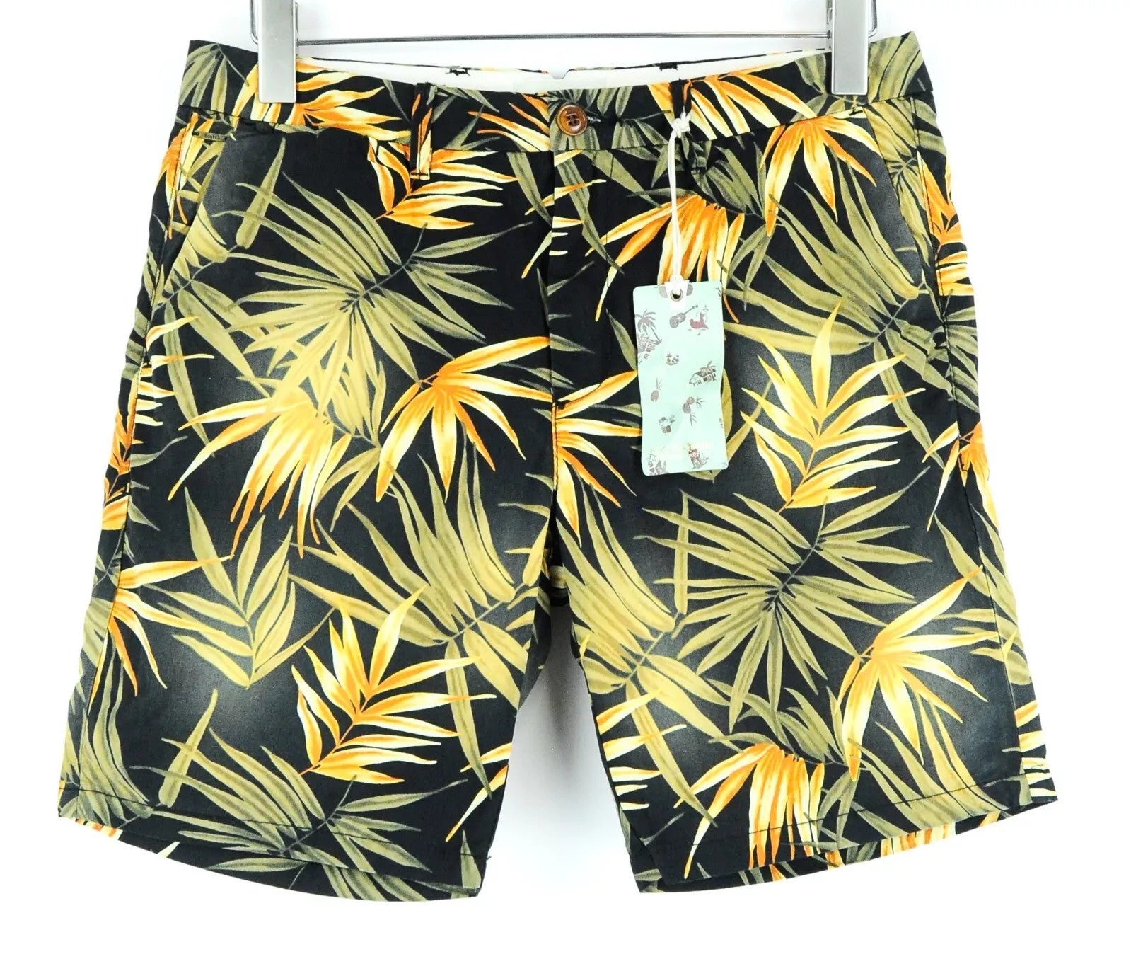 SCOTCH & SODA Ams Couture Men Shorts W30 Black Pure Cotton Leaf Patterned Summer