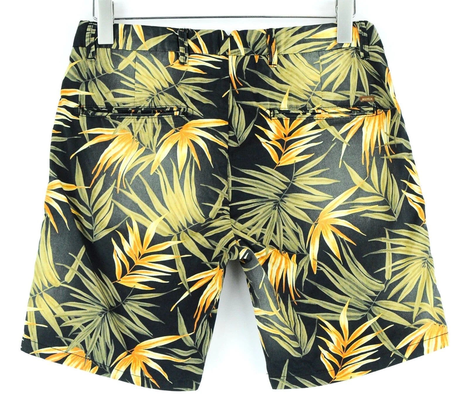 SCOTCH & SODA Ams Couture Men Shorts W30 Black Pure Cotton Leaf Patterned Summer