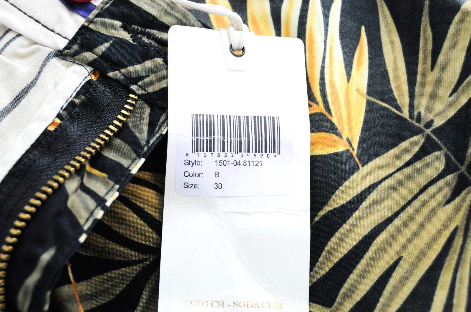 SCOTCH & SODA Ams Couture Men Shorts W30 Black Pure Cotton Leaf Patterned Summer
