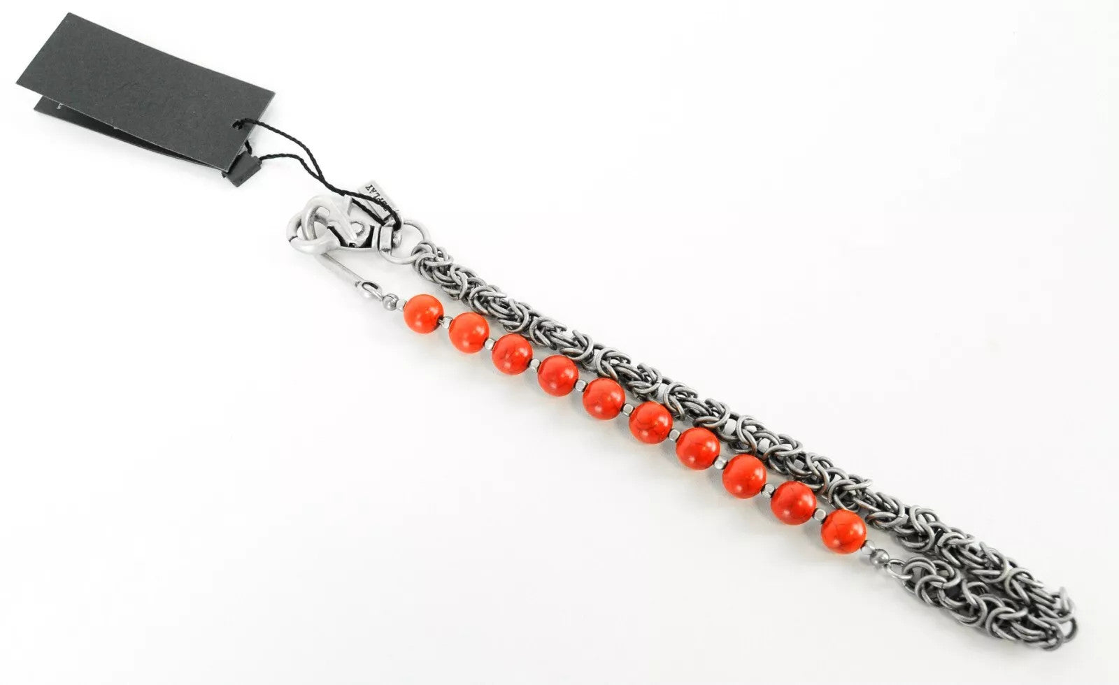 REPLAY Men Key Ring OS Grey Iron Chain Red Natural Stone Logo