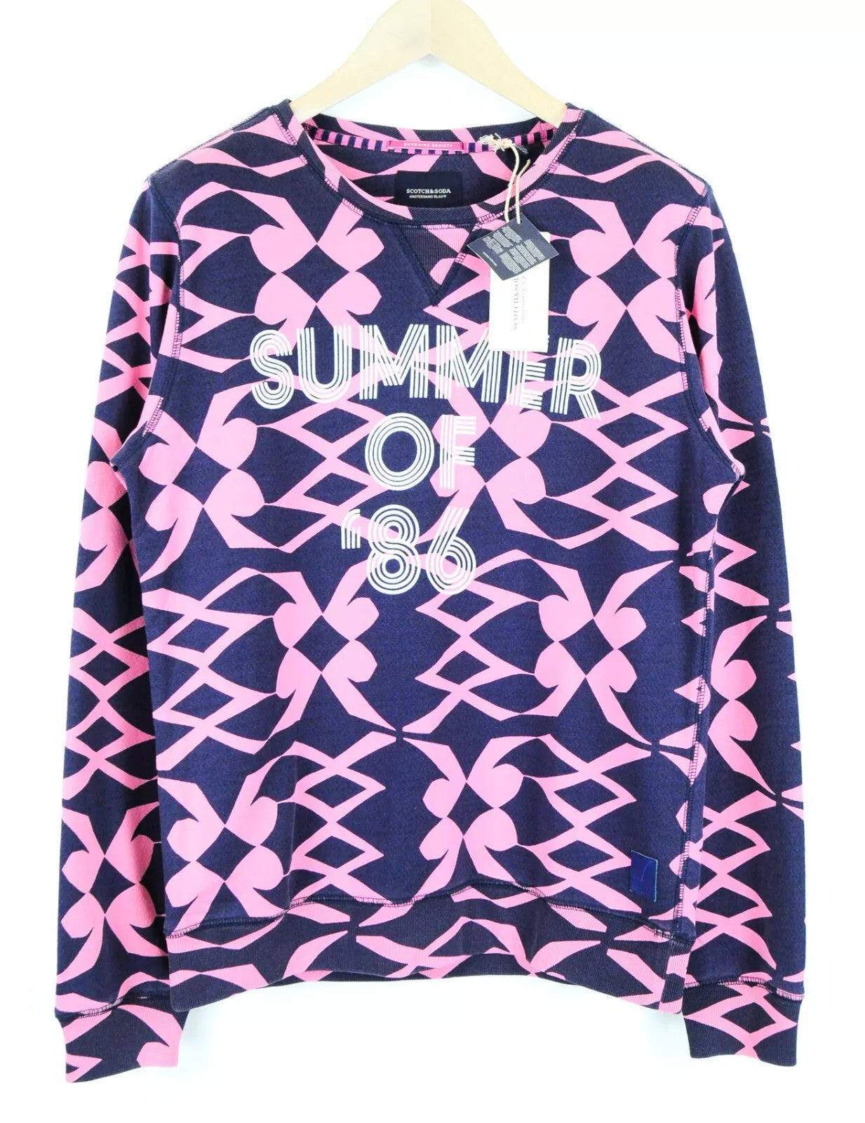 SCOTCH & SODA Ams Blauw Men Sweatshirt M Pink Navy Patterned Cotton Pullover