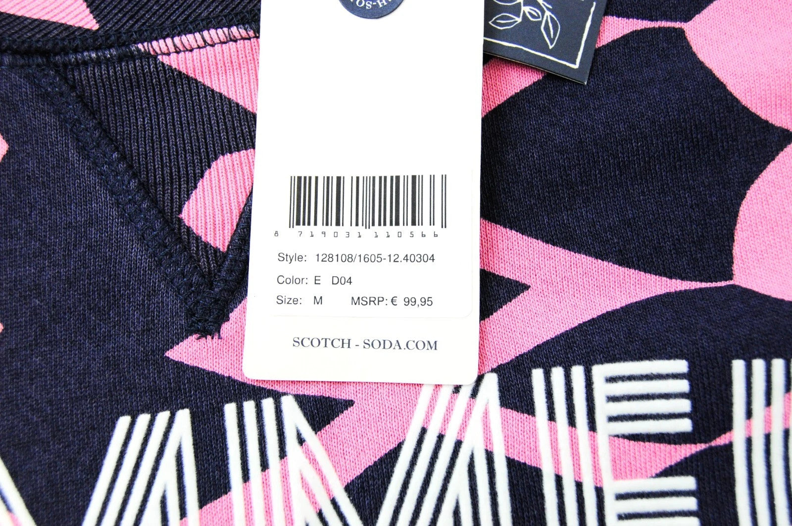 SCOTCH & SODA Ams Blauw Men Sweatshirt M Pink Navy Patterned Cotton Pullover