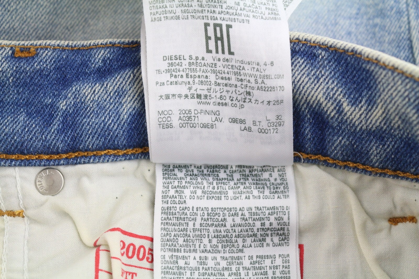DIESEL 2005 D-Fining 09E86 Men Jeans W30/L32 Blue Faded Regular Fit Tapered Leg