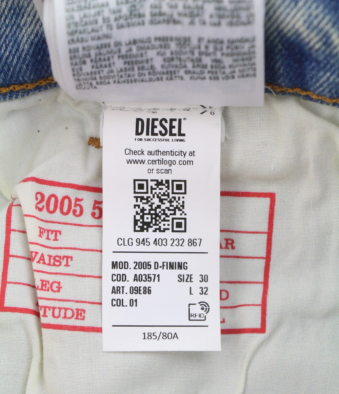 DIESEL 2005 D-Fining 09E86 Men Jeans W30/L32 Blue Faded Regular Fit Tapered Leg