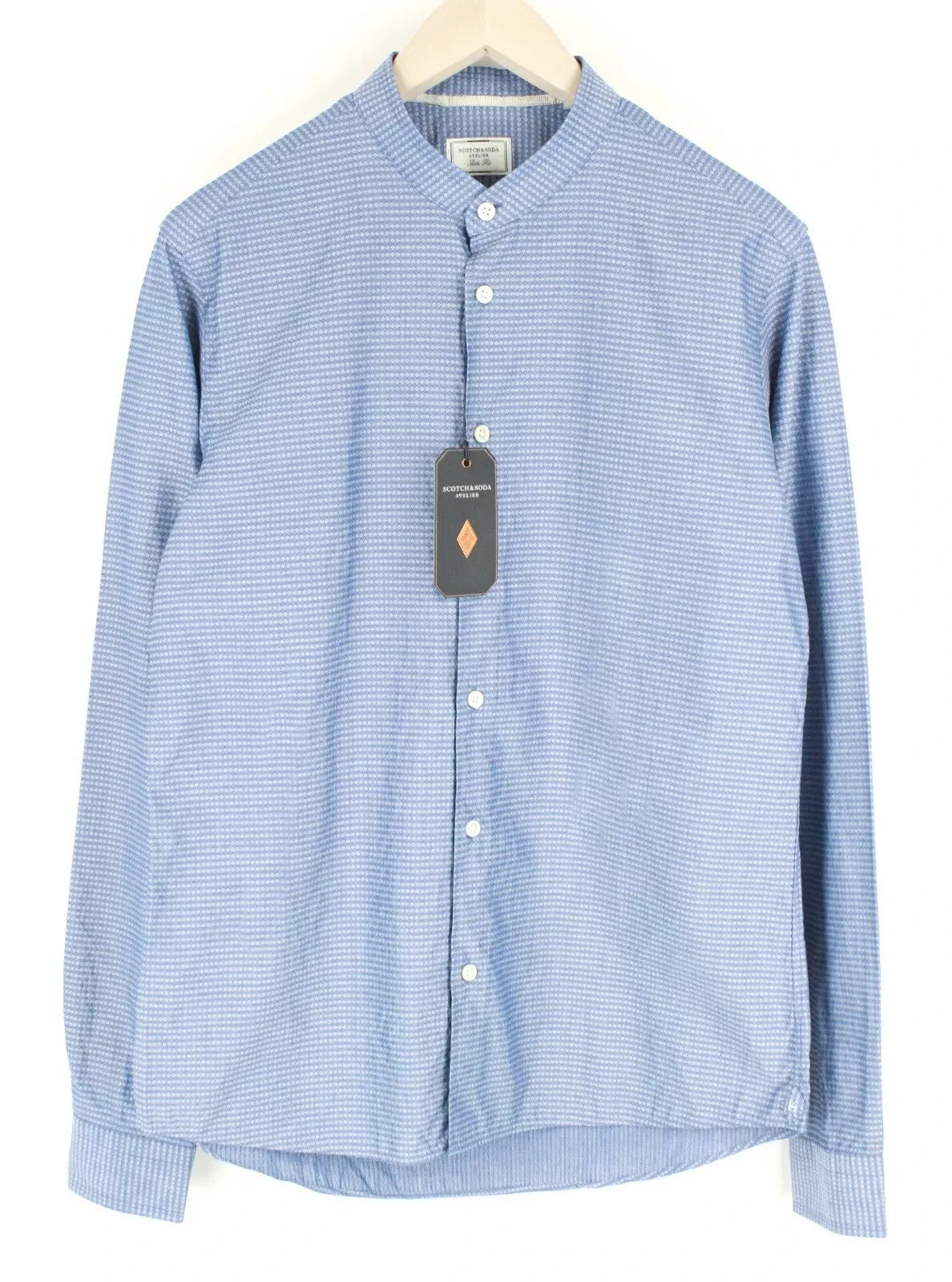SCOTCH & SODA Atelier Men Shirt 40/ 15 3/4 Blue Long Sleeve Pattern Band Collar