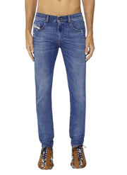 DIESEL 2019 D-Strukt 09E44 Men Jeans W31/L34 Blue Faded Whiskers Distress Slim