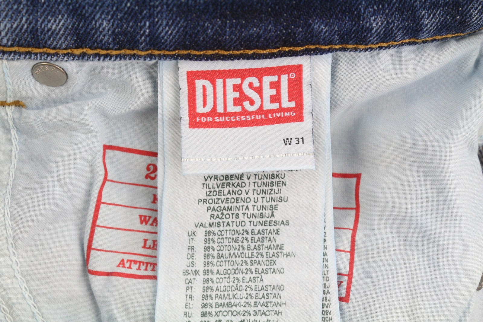 DIESEL 2019 D-Strukt 09E44 Men Jeans W31/L34 Blue Faded Whiskers Distress Slim