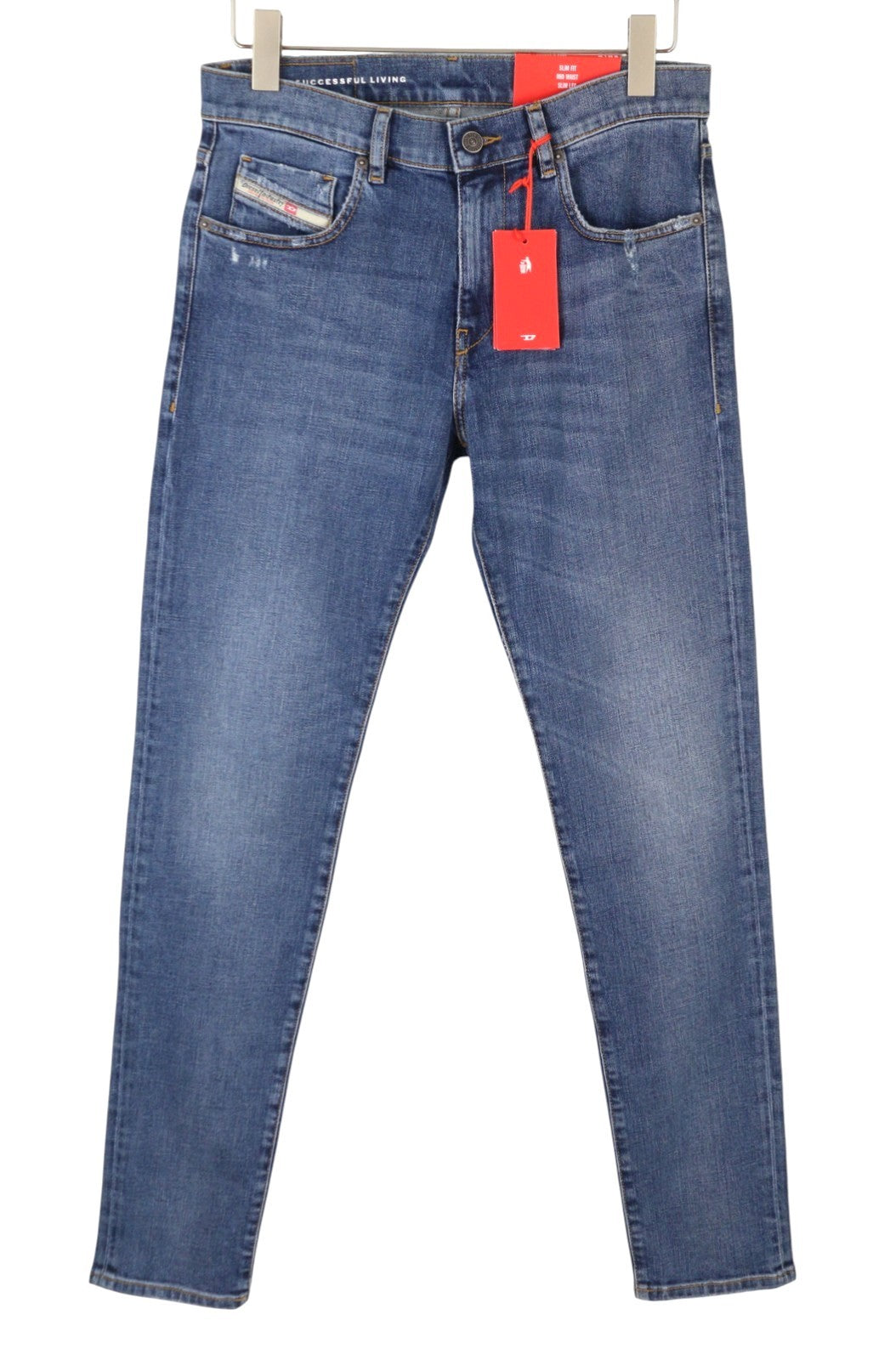 DIESEL 2019 D-Strukt 09E44 Men Jeans W31/L34 Blue Faded Whiskers Distress Slim
