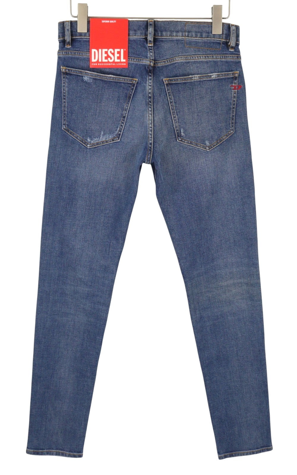 DIESEL 2019 D-Strukt 09E44 Men Jeans W31/L34 Blue Faded Whiskers Distress Slim