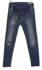 DIESEL Slim-Chino M 0677K Men Jeans W27 Washed Distressed Cotton Stretch Blue