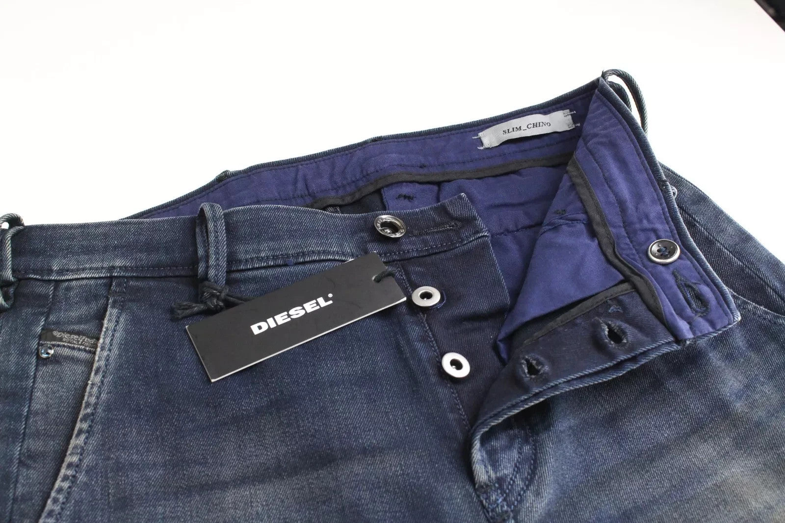 DIESEL Slim-Chino M 0677K Men Jeans W27 Washed Distressed Cotton Stretch Blue
