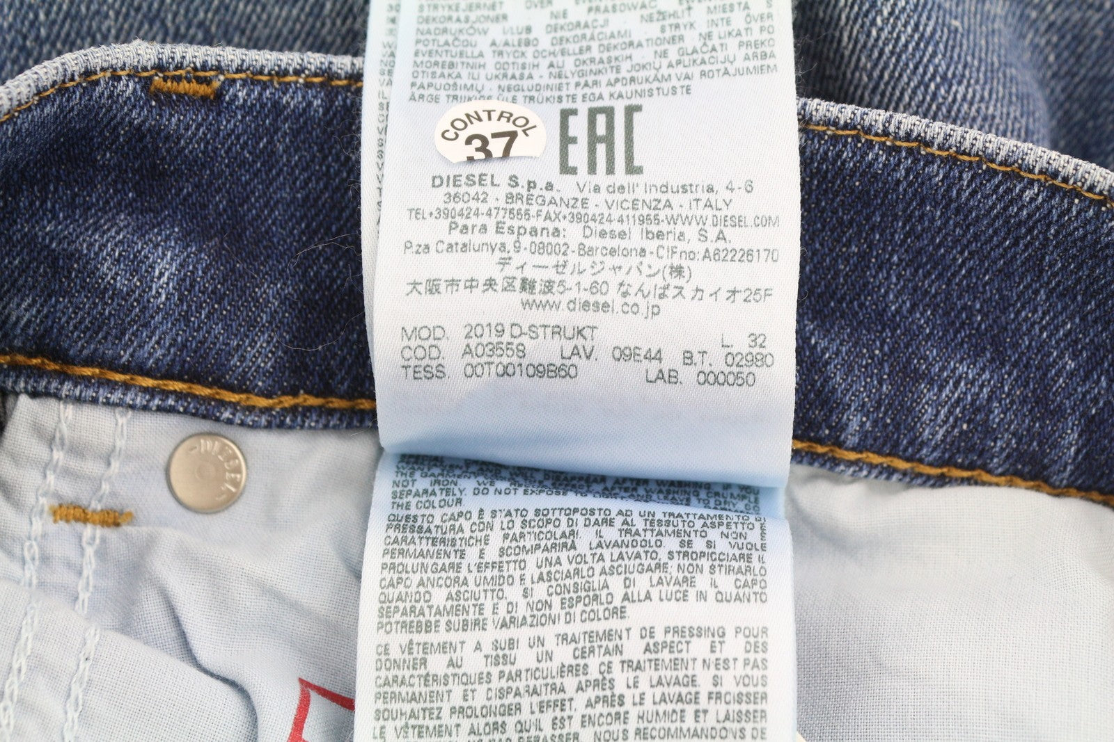 DIESEL 2019 D-Strukt 09E44 Men Jeans W29/L32 Blue Faded Whiskers Distress Slim