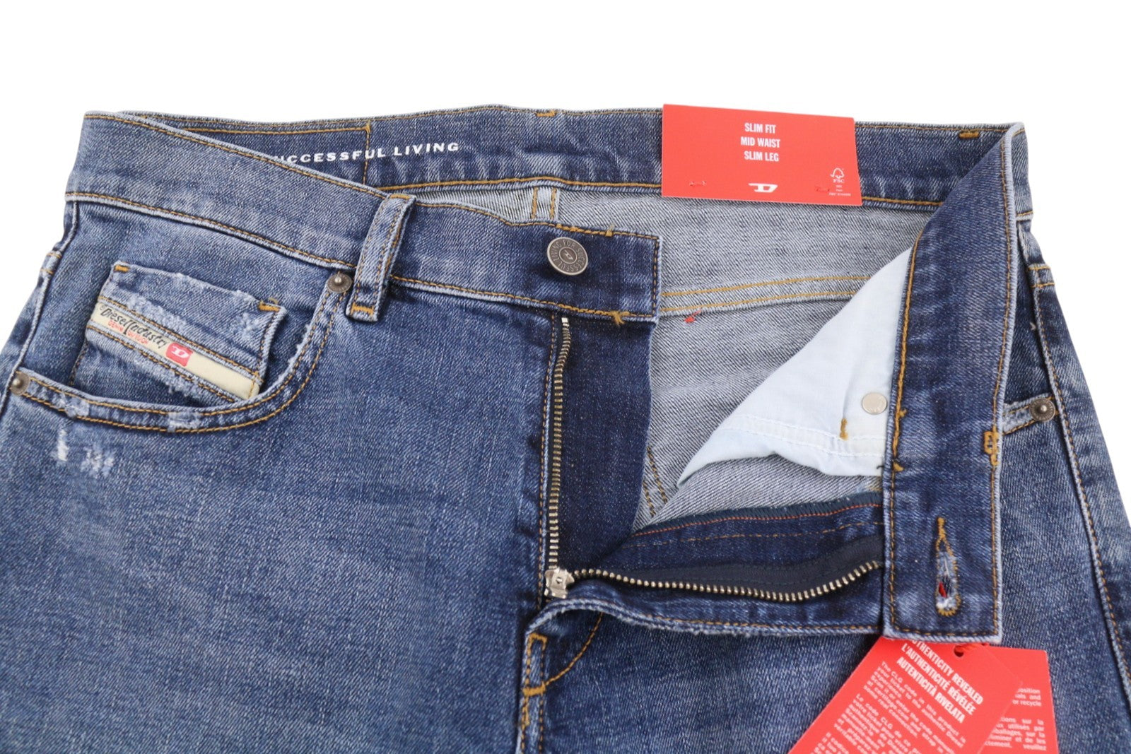 DIESEL 2019 D-Strukt 09E44 Men Jeans W29/L32 Blue Faded Whiskers Distress Slim