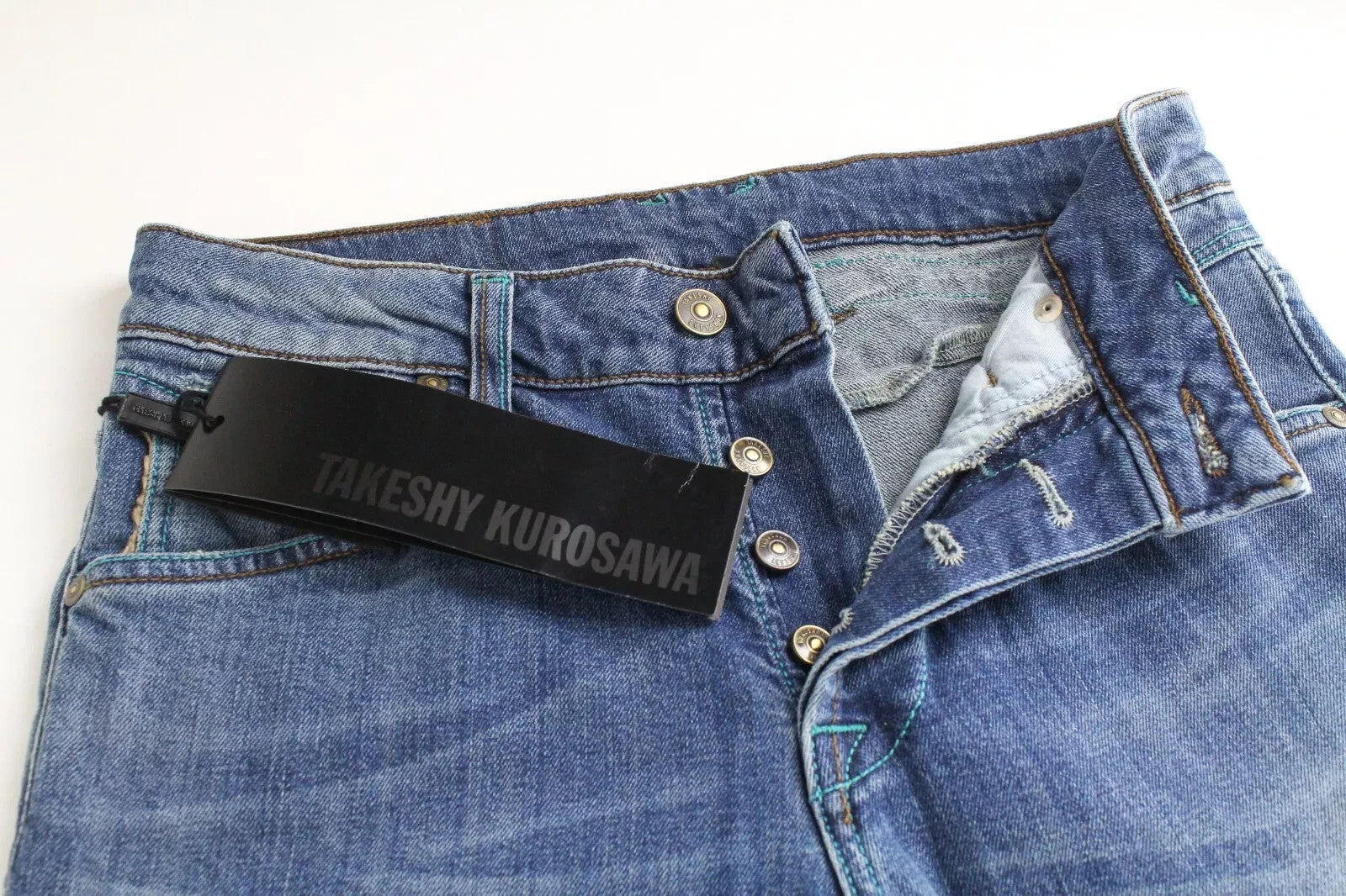 TAKESHY KUROSAWA Power Men Jeans W30 Slim Fit Distressed Cotton Stretch Blue