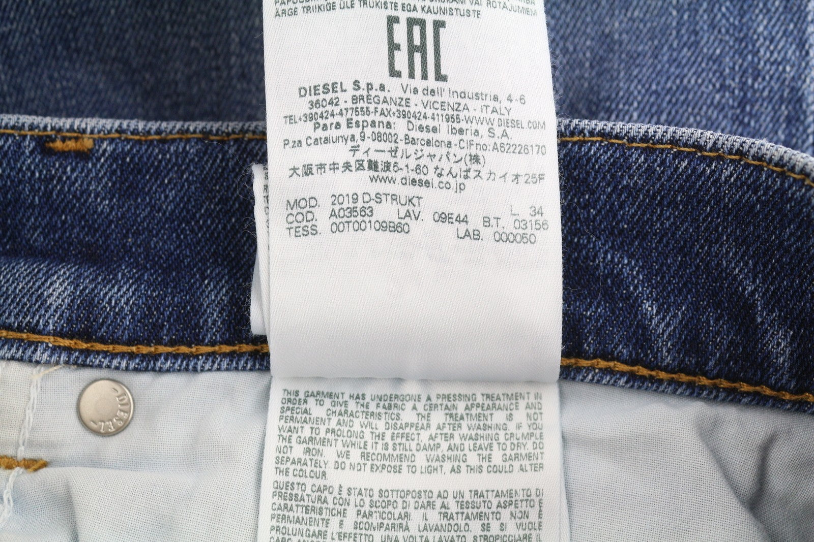 DIESEL 2019 D-Strukt 09E44 Men Jeans W30/L34 Blue Faded Whiskers Ripped Slim