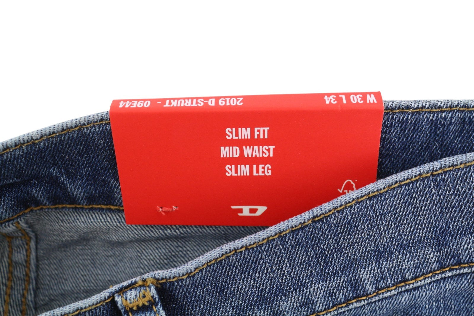 DIESEL 2019 D-Strukt 09E44 Men Jeans W30/L34 Blue Faded Whiskers Ripped Slim