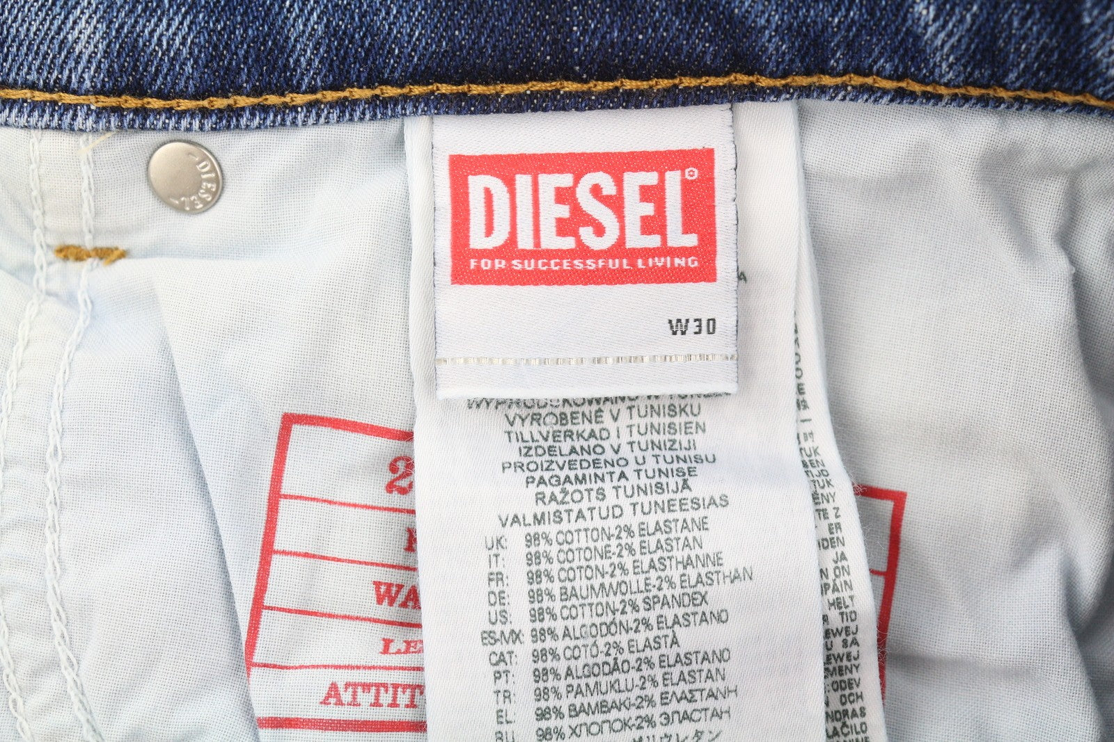 DIESEL 2019 D-Strukt 09E44 Men Jeans W30/L34 Blue Faded Whiskers Ripped Slim