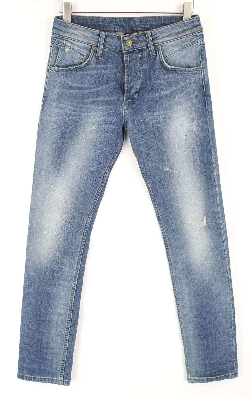 TAKESHY KUROSAWA Power Men Jeans W32 Slim Distressed Cotton Stretch Blue