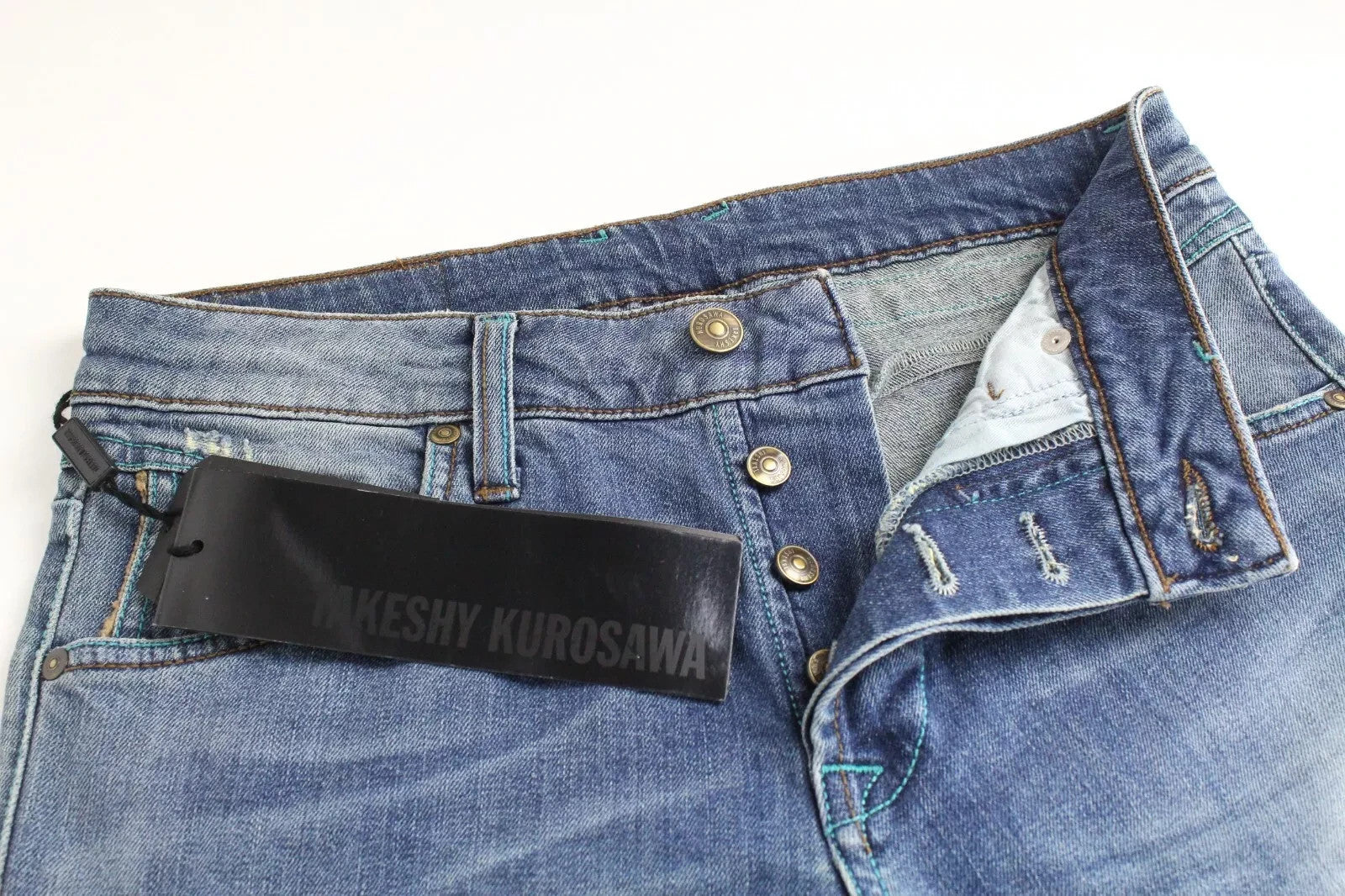 TAKESHY KUROSAWA Power Men Jeans W32 Slim Distressed Cotton Stretch Blue