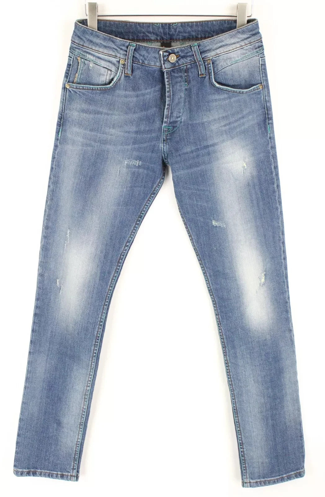 TAKESHY KUROSAWA Power Men Jeans W34 Slim Fit Washed Distressed Stretch Blue