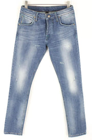 TAKESHY KUROSAWA Power Men Jeans W34 Slim Fit Washed Distressed Stretch Blue