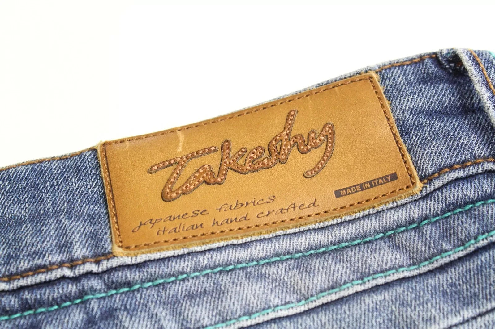 TAKESHY KUROSAWA Power Men Jeans W34 Slim Fit Washed Distressed Stretch Blue