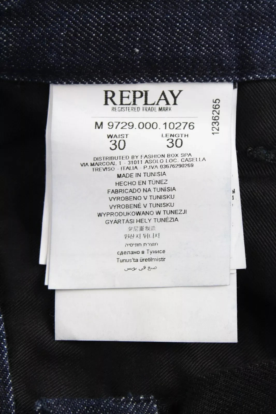 REPLAY Atelier Men Jeans W30/L30 Slim Fit Black Blue Pure Cotton Slit Pocket