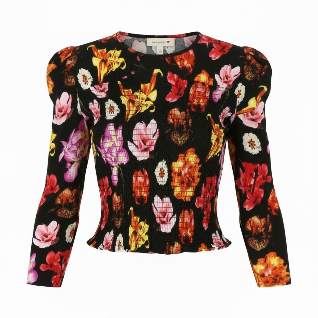 DESIGUAL Blus Rosa Women Blouse S Colourful Floral Print Cropped 3/4 Sleeves